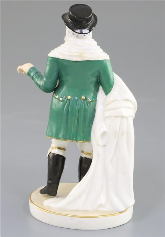 A Rockingham porcelain figure of John Liston as Lubin Log, c.1830, H.17cm, restoration to umbrella handle and left hand